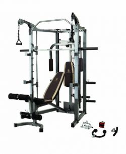 Marcy Smith Cage Machine with Workout Bench and Weight Bar Home Gym Equipment SM-4008