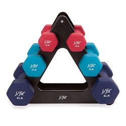 j/fit Dumbbell Set w/Durable Rack | Solid Design | Double Neoprene Coated Workout Weights Non-Ch ...