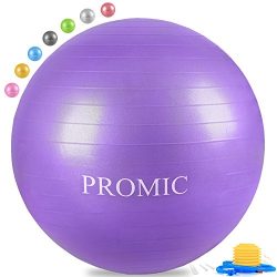 PROMIC Professional Grade Static Strength Exercise Stability Balance Ball with Foot Bump,65cm,Purple