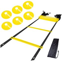 KingLiDa Agility Ladder Bundle with 6 Sports Cones, a Set of 12 Adjustable Rungs Durable Trainin ...
