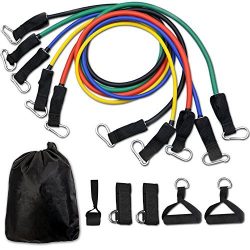 CUXUS 11 pcs Resistance Band Set,with 5 Exercise Bands,Door Anchor,Foam Handles,Ankle Straps and ...