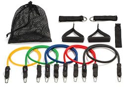 Tribe 11pc Resistance Band Set – with Door Anchor, Handles, Ankle Straps – Stackable ...