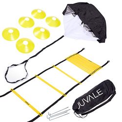 Speed and Agility Training Set – Includes Agility Ladder, 6 Disc Cones, Resistance Parachu ...