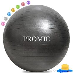 PROMIC Professional Grade Static Strength Exercise Stability Balance Ball with Foot Bump,75cm,Black