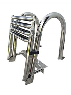 Stainless Steel In-board Swim Fiberglass Platform 4-steps Ladder Reinforce Folding Docking Ladder