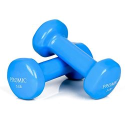 PROMIC 3 lb Hand Weights Deluxe Vinyl Coated Dumbbells (Sold in Pair) – 3 lb, Blue