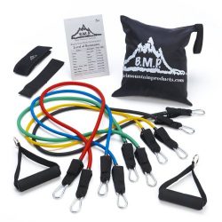 Black Mountain Products Resistance Band Set with Door Anchor, Ankle Strap, Exercise Chart, and C ...