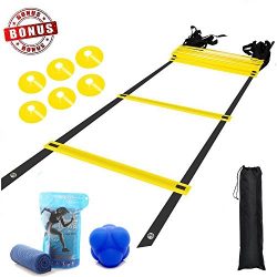 YAHEY Agility Ladder,Adjustable Training Speed Ladder 12 Rungs with 9 Huge BONUS-6 Sports Cones+ ...