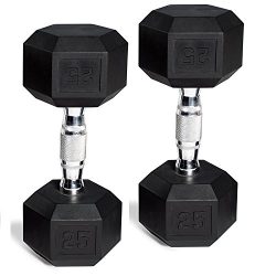 CAP Barbell Set of 2 Hex Rubber Dumbbell with Metal Handles, Pair of 2 Heavy Dumbbells Choose We ...