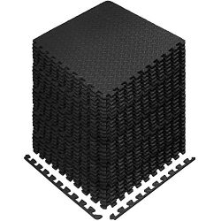 Yes4All Interlocking Exercise EVA Mat Floor Protector (120 Square Feet – Black – wit ...