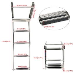 YaeMarine 4-step Under Platform Slide Mount Boat Boarding Ladder, Telescoping, 304# Stainless Steel