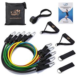 Fit Simplify Resistance Band Set 11 Pieces with Exercise Tube Bands, Door Anchor, Ankle Straps a ...