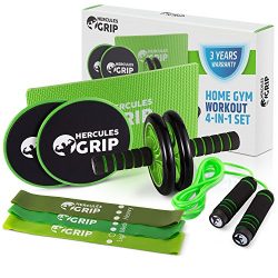 HerculesGrip Ab Wheel Roller, Adjustable Jump Rope, 2x Dual Sided Gliding Discs & 3x Loop Re ...