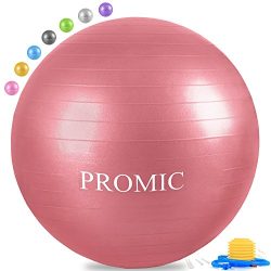 PROMIC Professional Grade Static Strength Exercise Stability Balance Ball with Foot Bump,65cm,Red