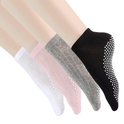 Yoga Socks Non Slip Skid Pilates Ballet Barre with Grips for Women Men 4 Pack by Cooque