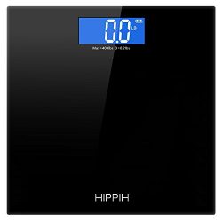 Hippih 400lb / 180kg Electronic Bathroom Scale with Tempered Right Angle Glass Balance Platform  ...