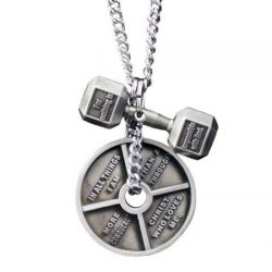 Shields of Strength Men’s Antique Finish Combo Necklace-Luke 1:37 Dumbbell/Romans 8:37 Wei ...