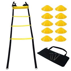 SPURBO SPORTS Agility Ladder with 12 Rungs 10 Field Cones Speed Training Equipment For High Inte ...