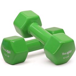 Yes4All Vinyl Coated Dumbbells – PVC Hand Weights for Total Body Workout (Set of 2, Emeral Green ...