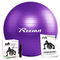 REEHUT Anti-Burst Core Exercise Ball w/Pump & Manual for Yoga, Workout, Fitness (Purple, 65cm)