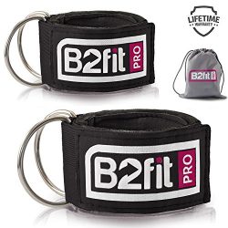 Ankle Straps for Cable Machines by B2FIT PRO – Premium Padded Double D-ring Ankle Cuffs fo ...