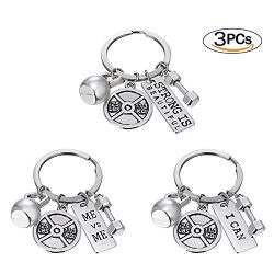 RINHOO FRIENDSHIP Stainless Steel Fitness Keychains With Quotes Weight Plate Dumbbell Kettlebell ...