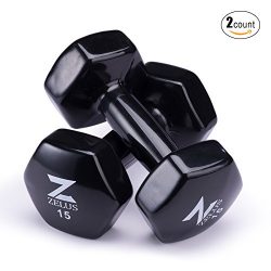 Z ZELUS Cast Iron Vinyl Coated Dumbbells Hand Weights for Women/Men Workout (Set of 2) (15)