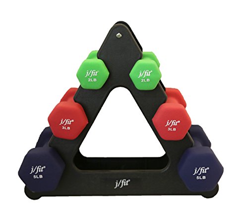 j/fit Dumbbell Set w/Durable Rack | Solid Design | Double Neoprene Coated Workout Weights Non-Ch ...