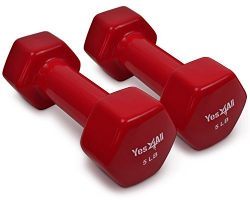 Yes4All Vinyl Coated Dumbbells – PVC Hand Weights for Total Body Workout (Set of 2, Red, 5 lbs)