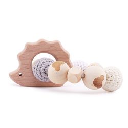 Baby Love Home Hedgehog Wooden Teether Baby Gym Rattle Teether Natural Raw Crochet Beads Toy Bab ...