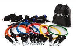 HemingWeigh Resistance Band Set with Door Anchor, Ankle Strap, Exercise Chart, and Resistance Ba ...