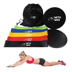 WITHWOD CORE WORKOUT SLIDER GLIDING Dual-Sided DISCS WITH RESISTANCE BANDS (SET OF 5) | Various  ...