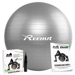 REEHUT Anti-Burst Core Exercise Ball for Yoga, Balance, Workout, Fitness w/Pump (Grey, 65CM)