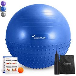 Sportneer Excercise Ball Anti-burst Dual-sided Balance Yoga Ball with Pump, Massage Ball, Workou ...