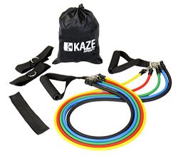 KAZE SPORTS Fitness Resistance Band Set with Door Anchor, Ankle Strap, Exercise Chart and Carryi ...