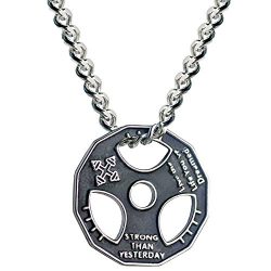 Fitness dumbbell weight plate barbell chain pendant stainless steel necklace, 22 Inches