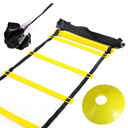 Huvai 6m 12 Rungs Agility Ladder Training With A Resistance Parachute, 12 Yellow Disc Cones, A c ...