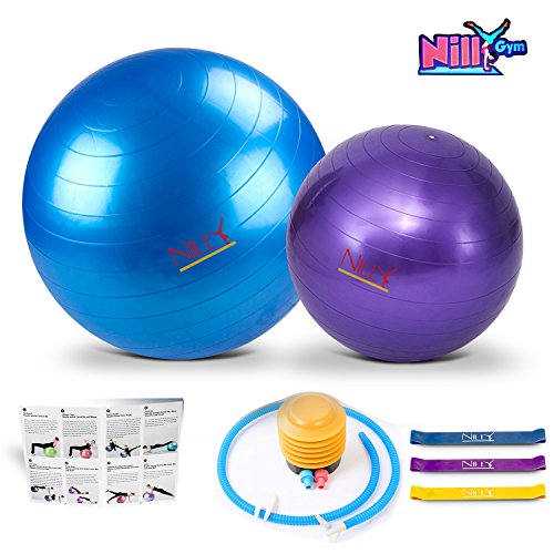 Yoga and Pilates Exercise Ball – 2 Pack Fitness Balls for Home Workouts – 55cm and 30cm Big and ...