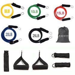EXEFIT Resistance Bands Exercise Tubing 11-set With Door Anchor,Ankle Strap,Handle,Extra Strap,  ...