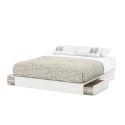South Shore Step One Platform Bed with 2 Drawers, King 78-Inch, Pure White