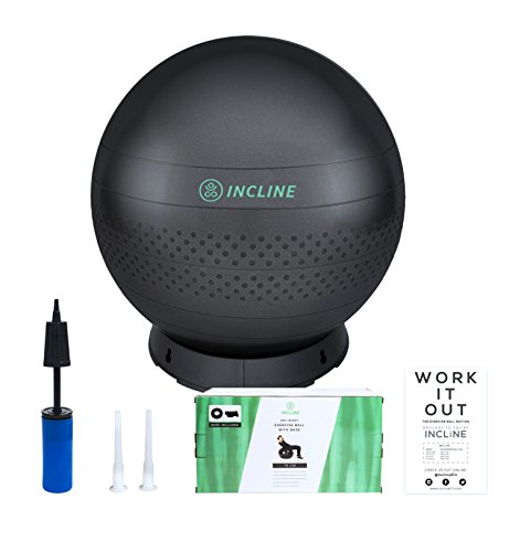 Incline Fit Anti-Burst Exercise Ball, Base & Pump (55, 65, 75 cm) for Balance, Stability, Yo ...