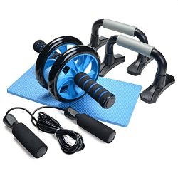 Odoland 3-In-1 AB Wheel Roller Kit AB Roller Pro with Push-Up Bar, Jump Rope and Knee Pad – ...