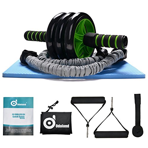 Odoland 3-In-1 AB Wheel Roller Kit AB Roller Pro with Resistant Band,Knee Pad,Anti-Slip Handles ...