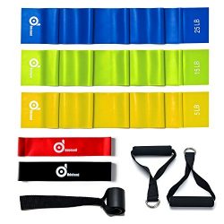 Odoland 5 Packs Resistance Loop Exercise Bands with Door Anchor and Handles, Rehab Bands with Ca ...