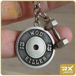 Fitness Keychain WOD Killer Weight Plate Pendant & Dumbbell Сharm Bronze Workout Key Chain R ...