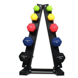 Fitness Republic Neoprene Dumbbells Pairs (3lb, 5lb, 8lb, 10lb, 12lb) with 5 Tier Rack