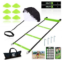 Fitness Kings 20FT Agility Ladder Speed and Agility Training Set with Running Parachute & Lo ...