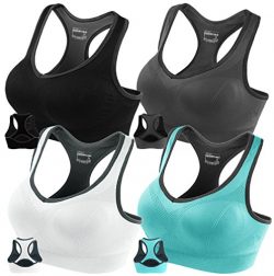 Fittin Racerback Sports Bras Pack of 4- Padded Seamless High Impact Support for Yoga Gym Workout ...