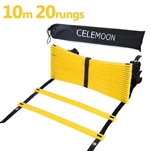 CELEMOON Upgraded Material 20-Rungs Agility Speed Training Ladder + Black Carry Case, with Conne ...