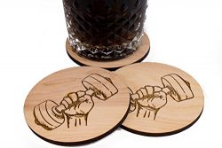 4 Unfinished Weightlifter Coaster – Set of 3.5″ Wood Health Fitness Barware Gift Set ...